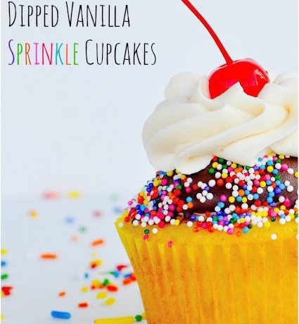 Dipped Vanilla Sprinkle Cupcakes
