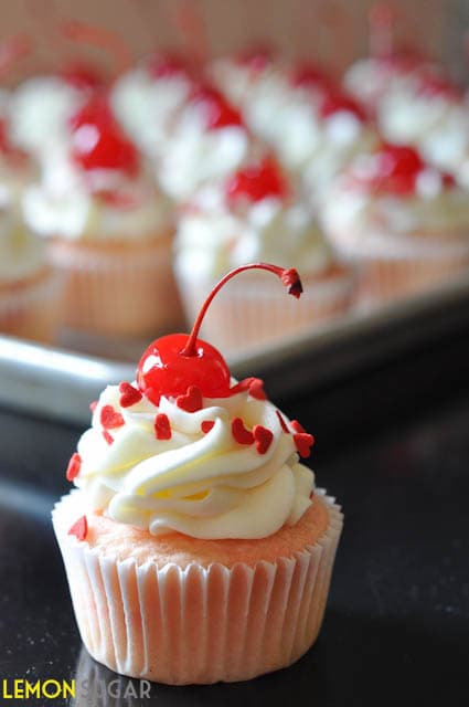 Maraschino Cherry Cupcakes | www.lemon-sugar.com