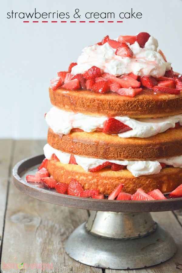 Strawberries & Cream Cake - lemon-sugar.com FB