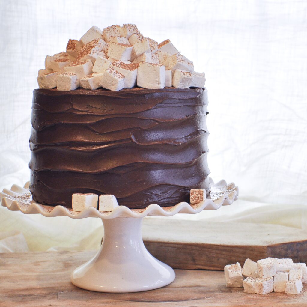 Hot Chocolate Cake with Homemade Marshmallows