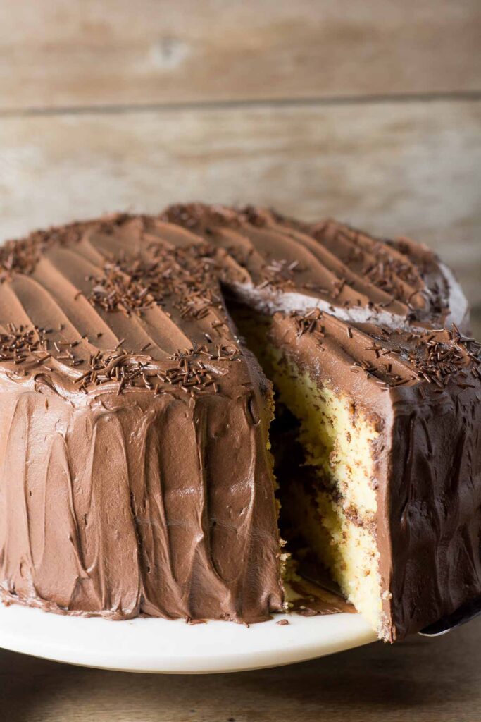 Yellow Cake with Fudge Frosting